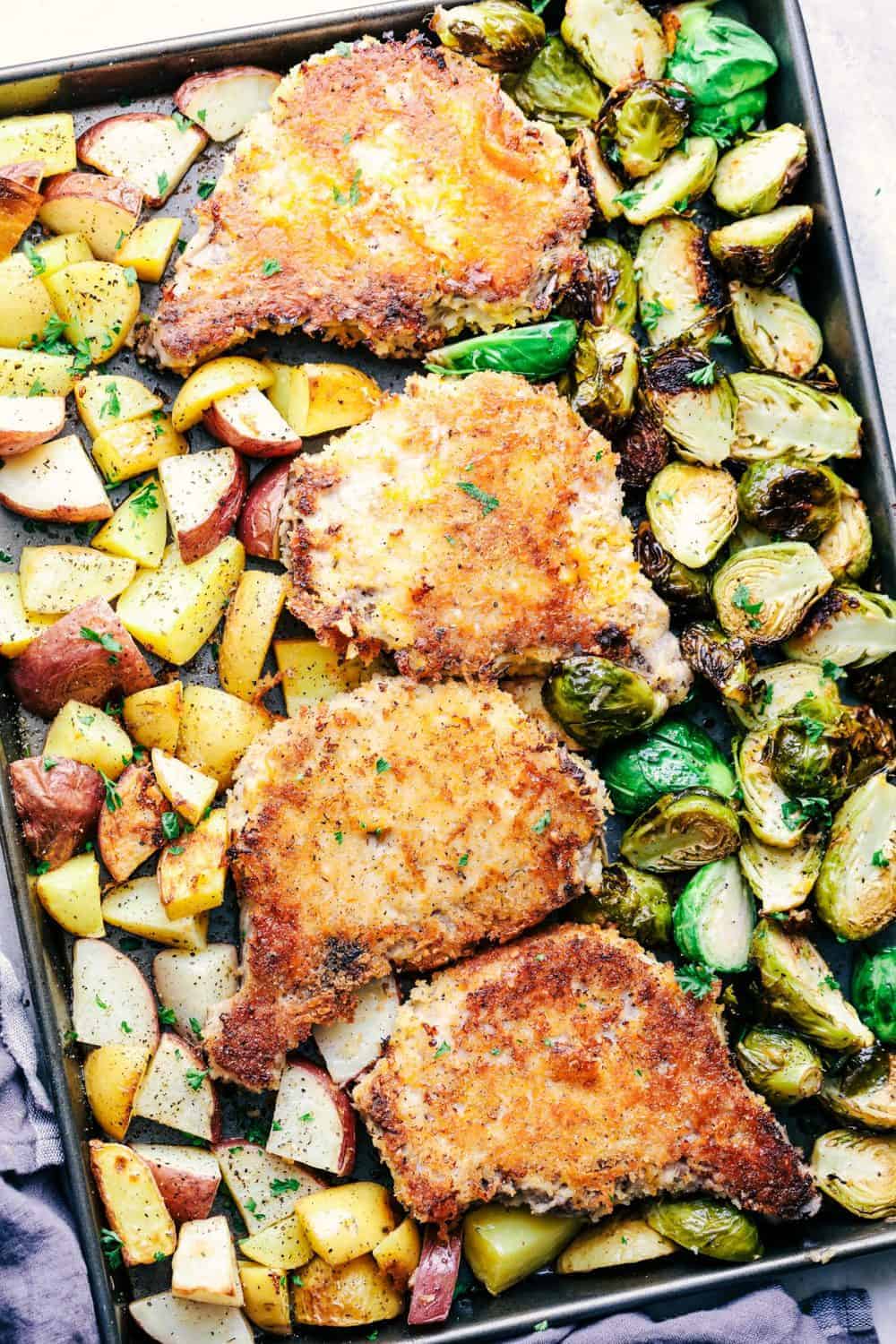 Sheet Pan Crispy Cheddar Pork Chops