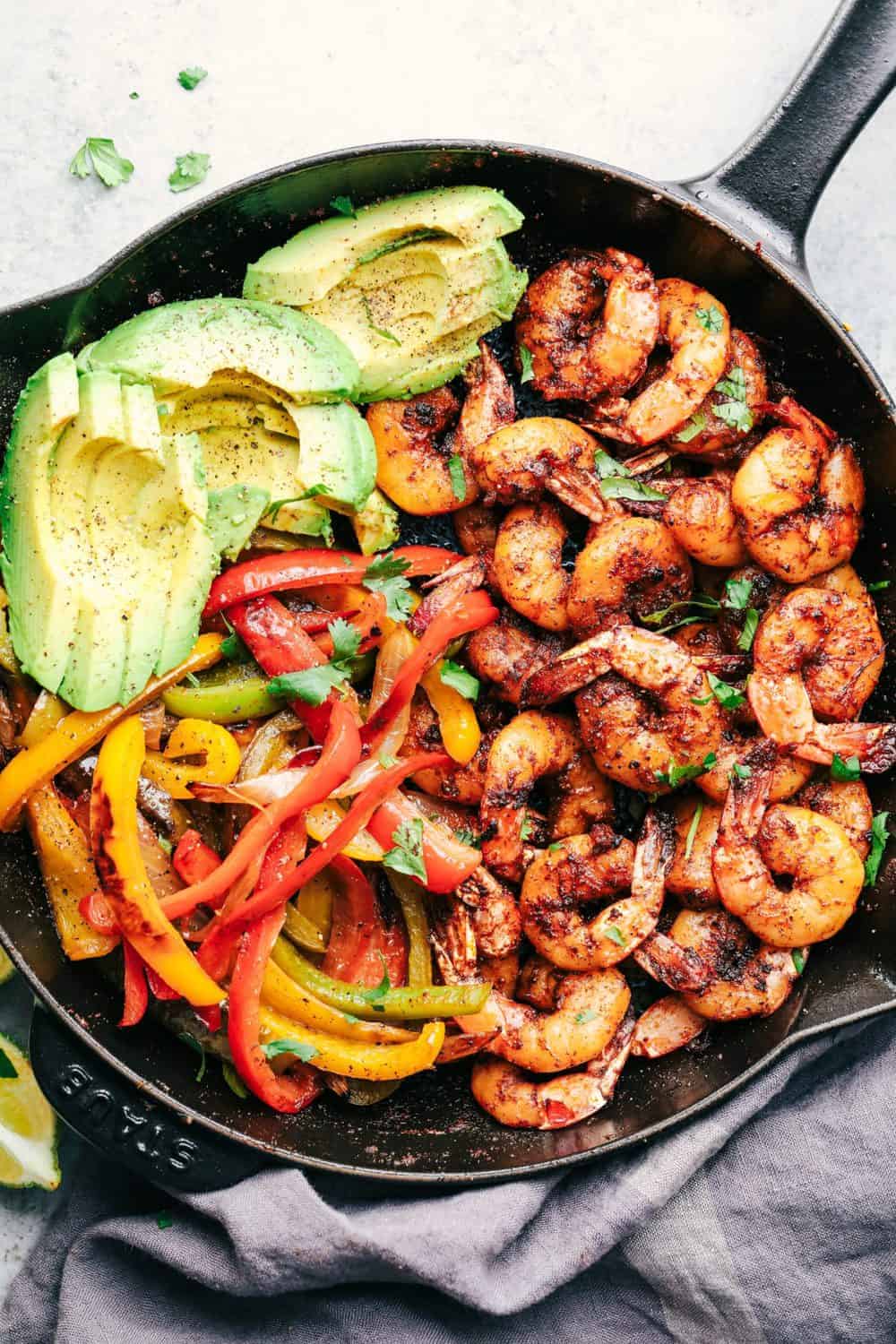 20 Minute Skillet Blackened Shrimp Fajitas