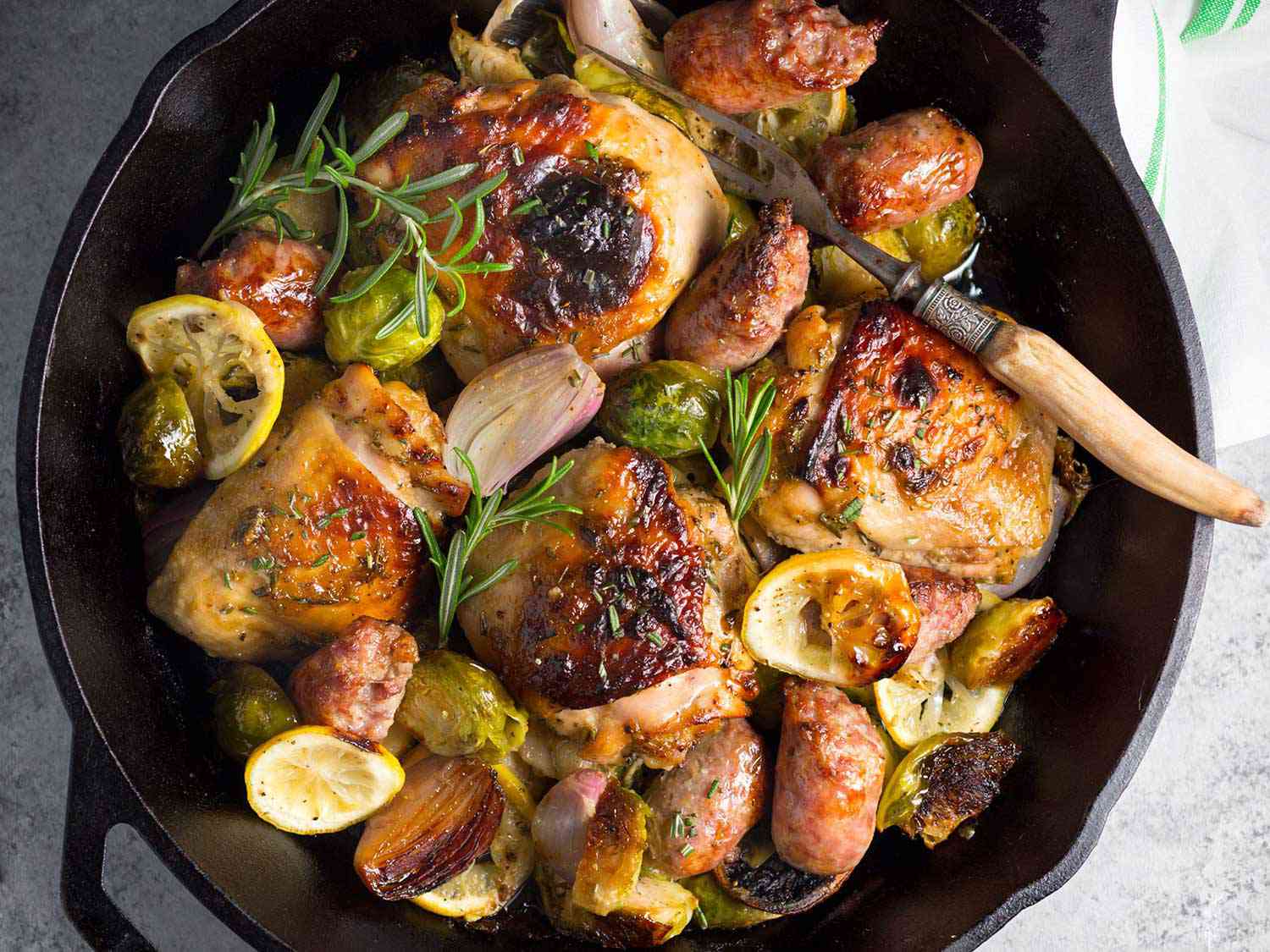 One-Pan Chicken, Sausage, and Brussels Sprouts Recipe