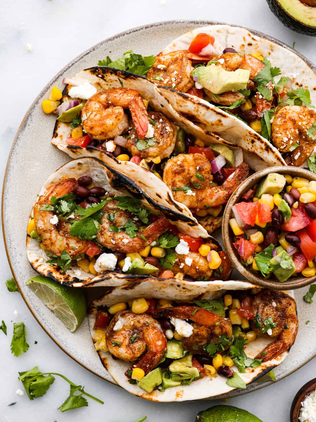 Blackened Cajun Shrimp Tacos with Avocado Salsa